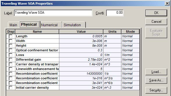 Optical System - Figure 1 SOA parameters