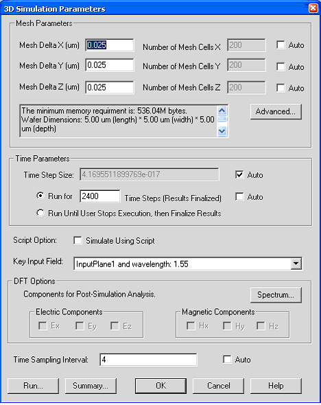 FDTD - Figure 3 3D Simulation parameters dialog box