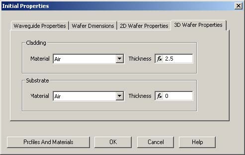 FDTD - Figure 10 Initial Properties dialog box—3D Wafer Properties tab