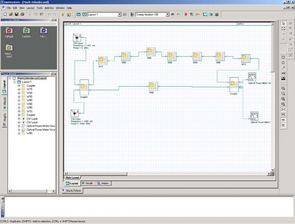 BPM - Mach-Zehnder system schematic in OptiSystem