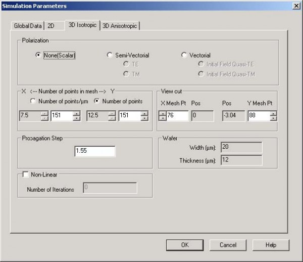 BPM - Figure 7 Simulation parameters dialog box — 3D Isotropic tab