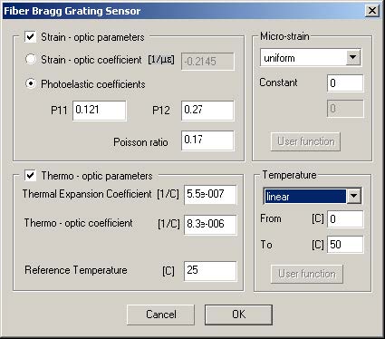 Optical Grating - Fiber Bragg Gratings Sensor dialog box