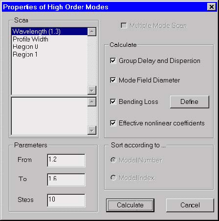 Optical Fiber - Properties of Higher Order Modes dialog box