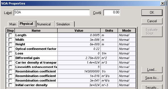 Optical System - Figure 1 SOA parameters