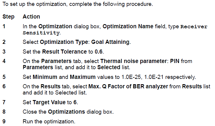 Optical System Setting up optimization